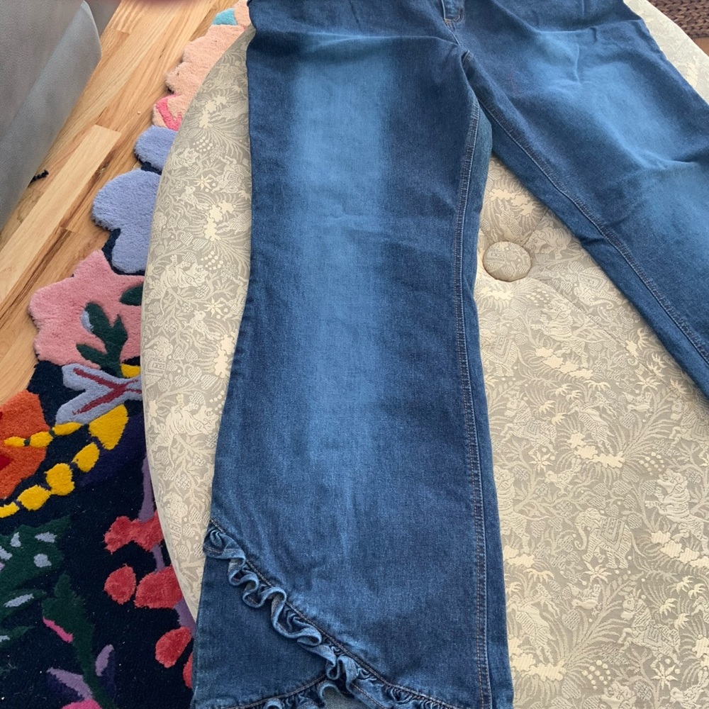 Elegant Blue Flare Jeans with Ruffle Detail